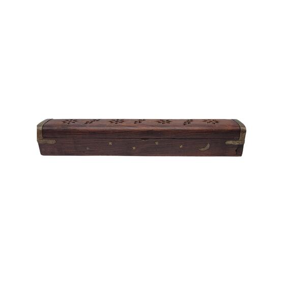 Vintage Coffin Wooden Incense Burner Box for Sticks Made in India Brass inset - Picture 1 of 11